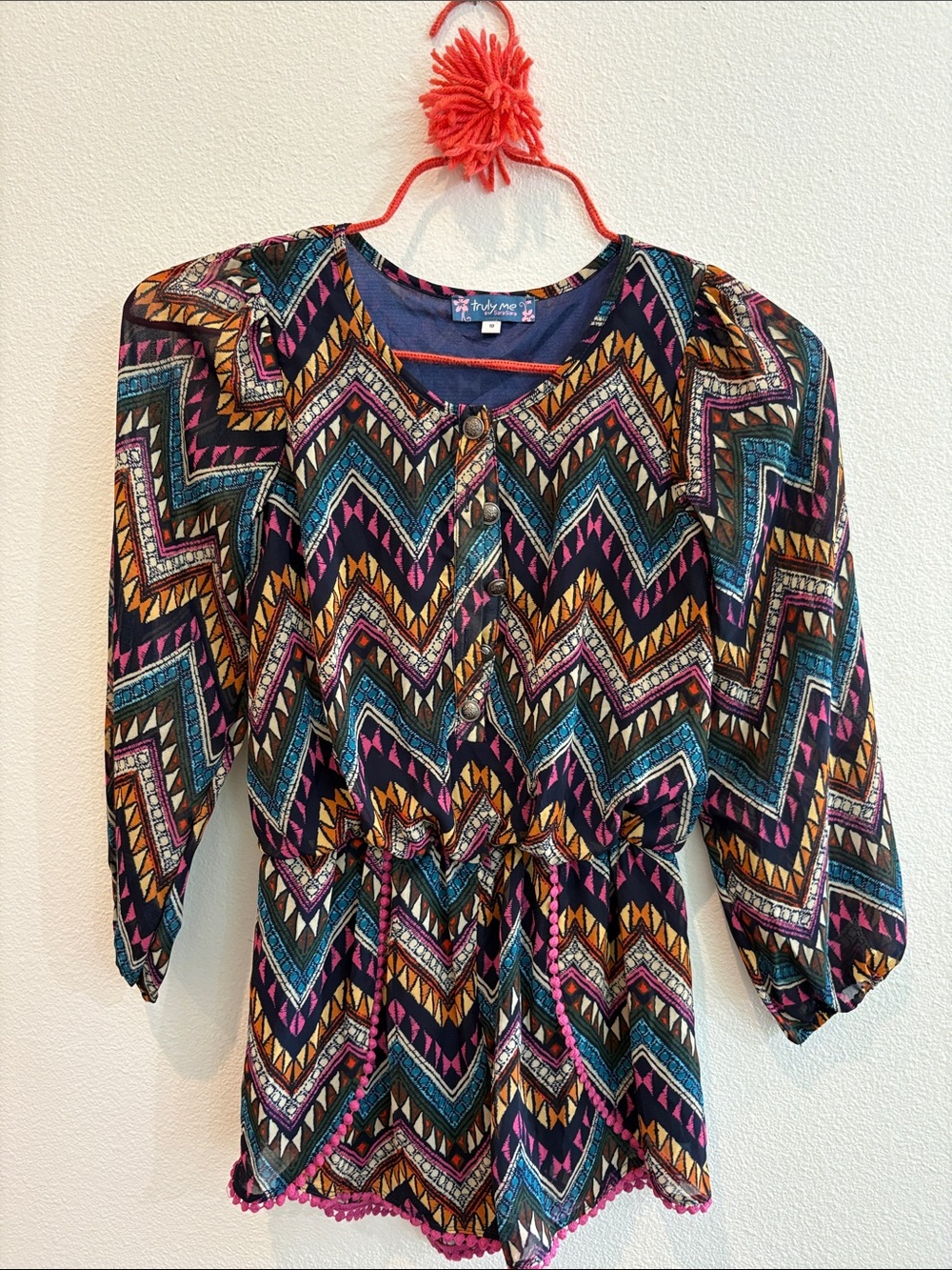 Sara Sara Navy Multicolor Tribal-Print Girl's ROMPER